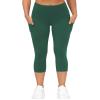 THE GYM PEOPLE Thick High Waist Capris Yoga Pants with Pockets, Tummy Control Workout Running Yoga Leggings for Women Dark Green view 3
