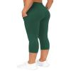 THE GYM PEOPLE Thick High Waist Capris Yoga Pants with Pockets, Tummy Control Workout Running Yoga Leggings for Women Dark Green view 4