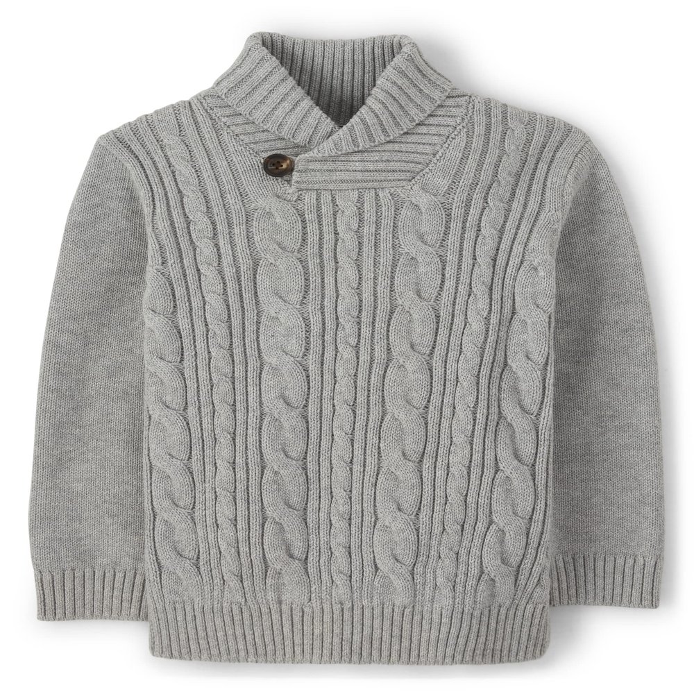 Gymboree Boys and Toddler Long Sleeve Cable Knit Shawl Sweater, Grey, 2T