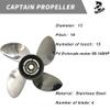 Boatman Outboard Propeller 13 x19 Stainless Steel Fit Johnson Evinrude Boat Engines 90-140 HP 4 Blades 15 Spline Tooth LH view 4