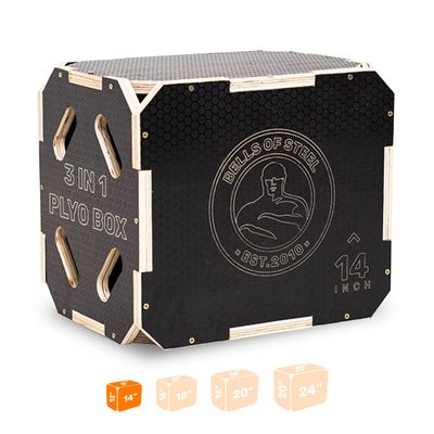 Bells of Steel Plyo Box Plyometric Box, 3-in-1, Anti-Slip, Wooden Step up Box for Workout, Jumps, Squats, Step-Ups, Knee-ups - 16in x 14in x 12in