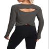 Bestisun Womens Athletic Long Sleeve Shirts Backless Workout Yoga Crop Tops Sports Dance Clothes Deep Heather Gray XL view 4