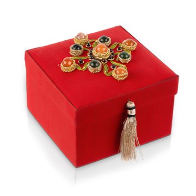 BoutiqueByMaryam Handmade Embroidered Keepsake Box with Gemstones for Jewelry Storage, Collectibles, Trinkets, Mementos, Small Gift Presentation Box, Decorative Box for Home Decor