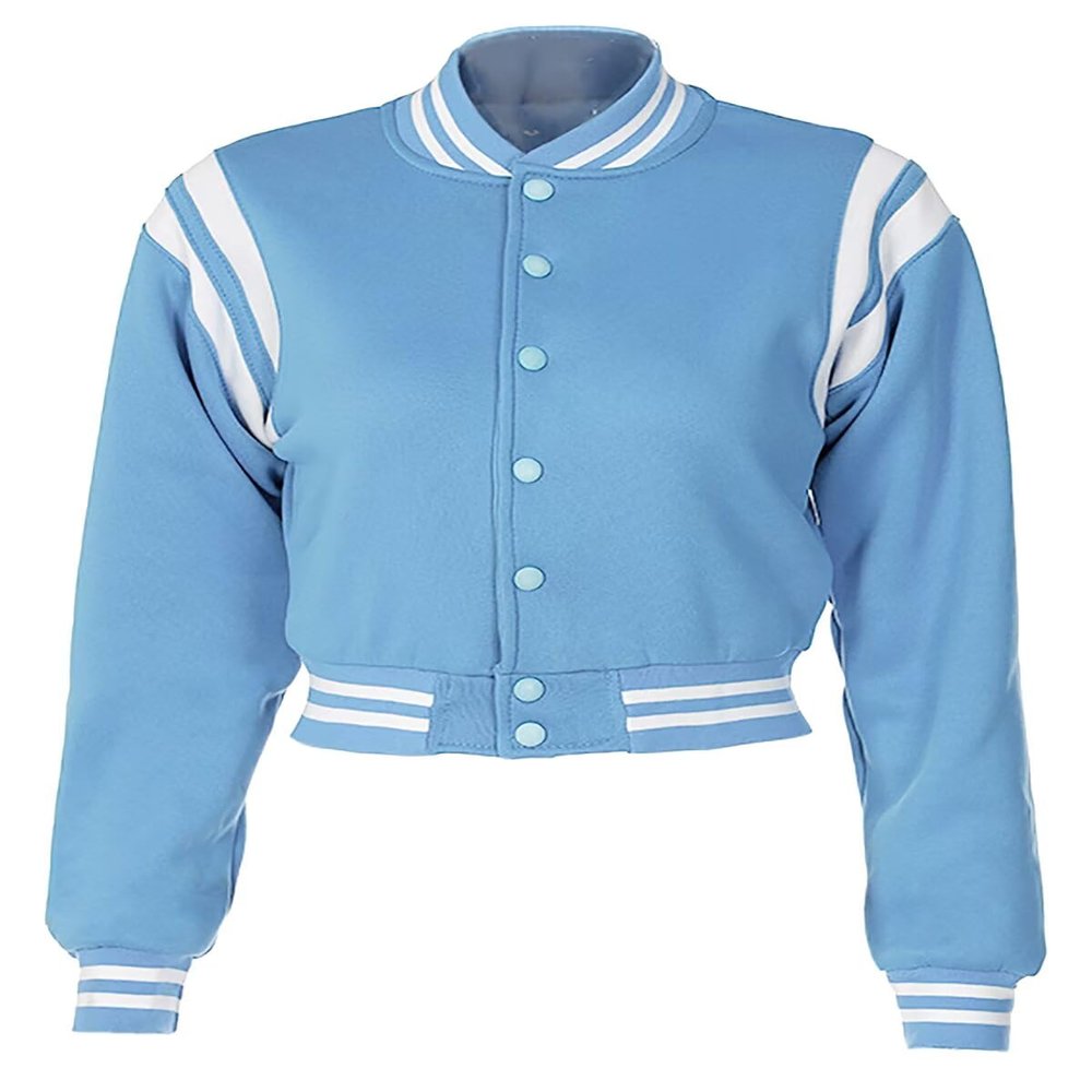 Women Cropped Varsity Jacket Retro Baseball Jacket Bomber Coat Streetwear Blue