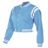 Women Cropped Varsity Jacket Retro Baseball Jacket Bomber Coat Streetwear Blue view 4