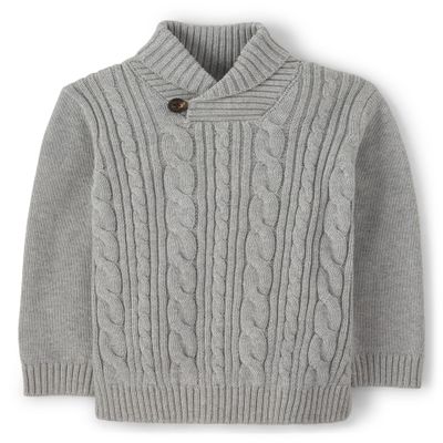 Gymboree Boys and Toddler Long Sleeve Cable Knit Shawl Sweater, Grey, 5T