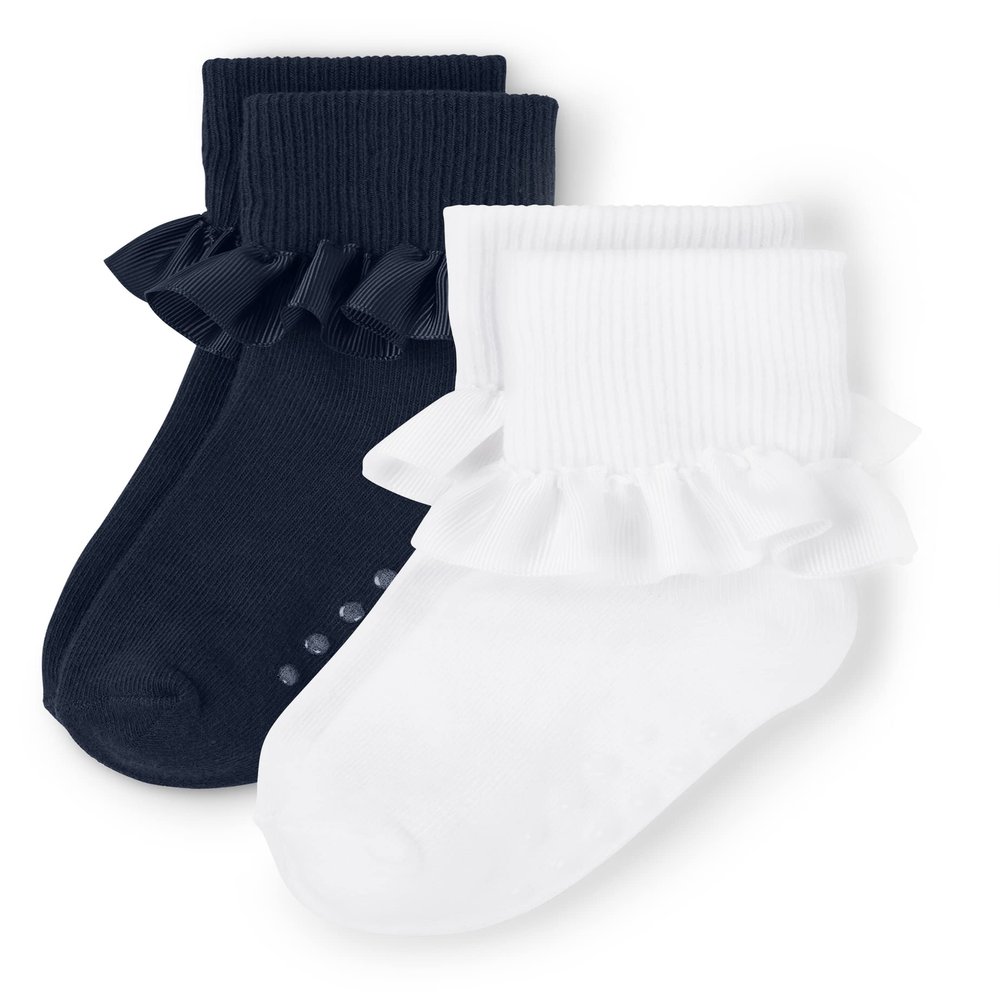 Gymboree Girls And Toddler Ankle Socks, Navy/White Ruffle 2 Pack, 10-12 US