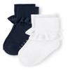 Gymboree Girls And Toddler Ankle Socks, Navy/White Ruffle 2 Pack, 10-12 US view 1