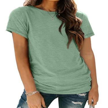 AUTOMET Women's Soft Basic Short Sleeve T-Shirt, Round Neck Tops Summer Casual Tee for Spring Shirts Clothes Everyday Wear 02lightgreen S