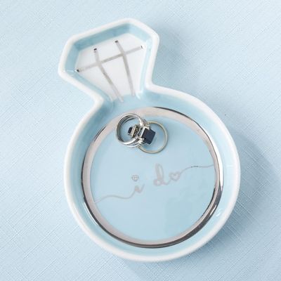 Kate Aspen Diamond Ring Trinket Dish - Jewelry Holder Ring Dish, Engagement Gifts for Couples, Bridal Shower Gifts, Bride to Be or Wedding Ring Dish - Ceramic Something Blue Gift for Bride