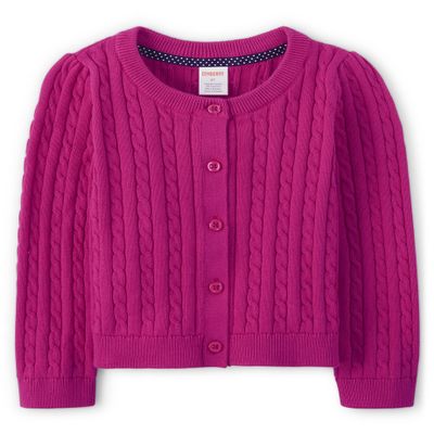 Gymboree Girls and Toddler Long Sleeve Cable Knit Cardigan Sweater, Magic Magenta, 10