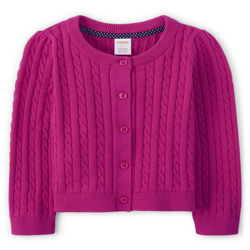 Gymboree Girls and Toddler Long Sleeve Cable Knit Cardigan Sweater, Magic Magenta, 10