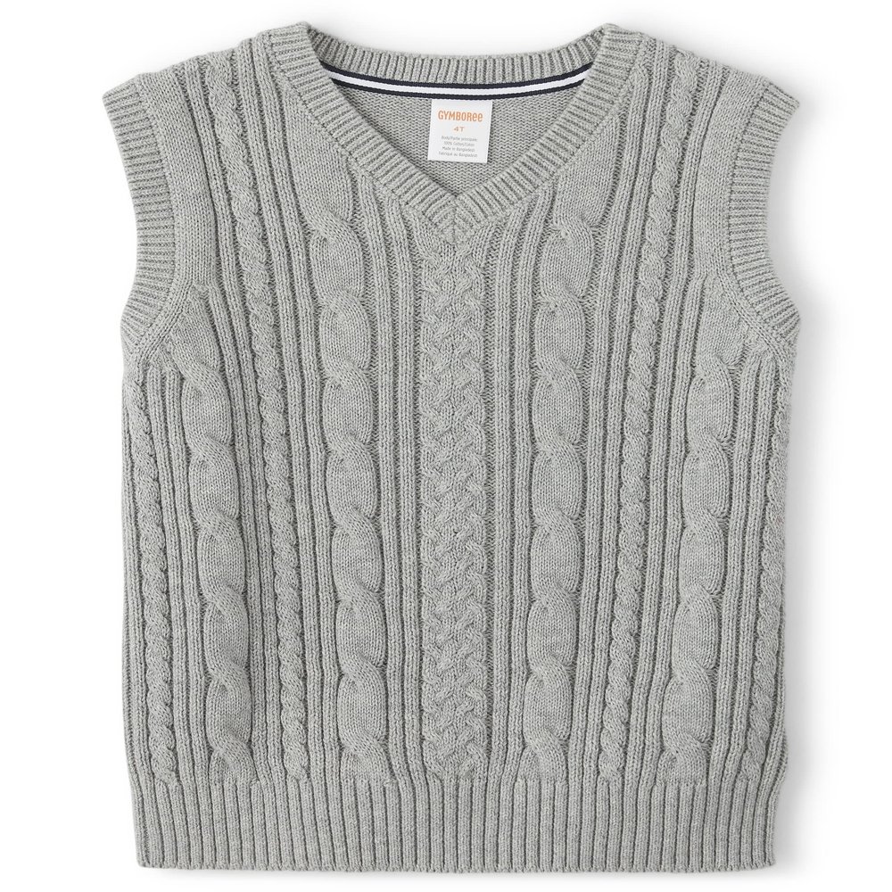 Gymboree Boys and Toddler V-Neck Cable Knit Sweater Vest, Heather Grey, 12