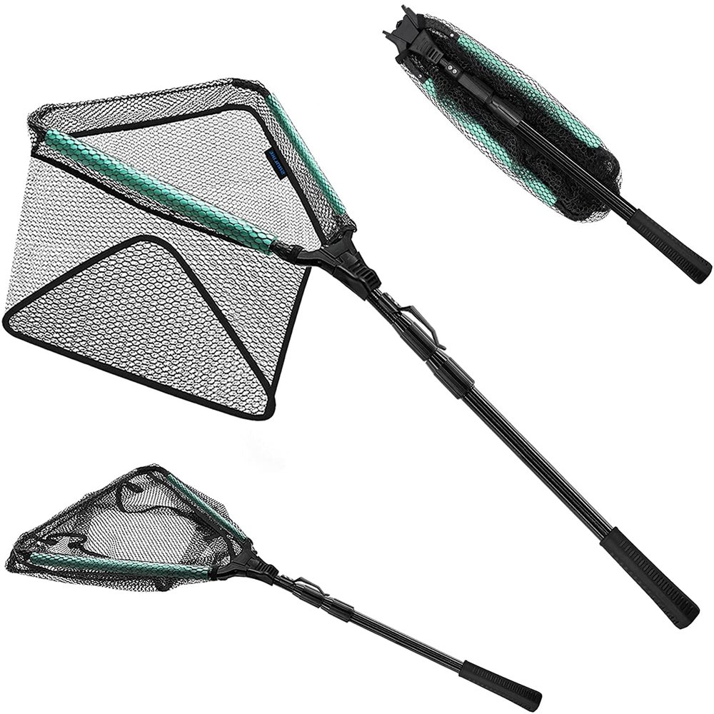 Floating Landing Fishing Net Folding Fishing Net Telescoping Fishing Nets Handle Coated Landing Net for Easy Catch & Release Kids Saltwater and Freshwater Use (Black-98-inch)