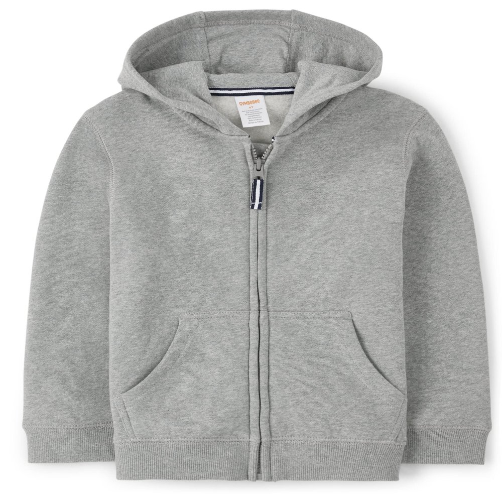 Gymboree Boys and Toddler Long Sleeve Zip Up Hoodie Sweatshirt, Heather Grey, 4T
