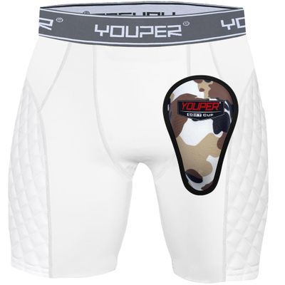 Youper Youth Elite Padded Baseball Sliding Shorts w/Soft Athletic Cup (White/Grey, Medium)