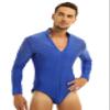 Loloda Mens Sparkle Rhinestones Long Sleeve Latin Tango Rumba Dance Shirt Leotard Bodysuit Royal_Blue XX-Large view 3