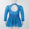 Oyolan Kids Girls Rhinestones Figure Ice Skating Dress Mesh Spliced Long Sleeve Keyhole Back Ballet Dance Leotard Dress Sky Blue 6 Years view 4