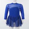 Oyolan Kids Girls Rhinestones Figure Ice Skating Dress Mesh Spliced Long Sleeve Keyhole Back Ballet Dance Leotard Dress Royal Blue 16 Years view 3