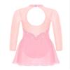 Oyolan Kids Girls Rhinestones Figure Ice Skating Dress Mesh Spliced Long Sleeve Keyhole Back Ballet Dance Leotard Dress Pink 12 Years view 2