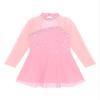 Oyolan Kids Girls Rhinestones Figure Ice Skating Dress Mesh Spliced Long Sleeve Keyhole Back Ballet Dance Leotard Dress Pink 12 Years view 3