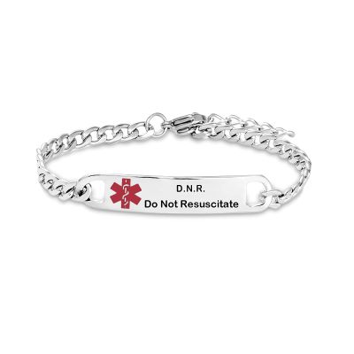 TGLS Red Medical Alert D.N.R. Do Not Resuscitate Diabetes Bracelet for Women Men Emergency First Aid Adjustable Stainless Steel Chain Bracelets