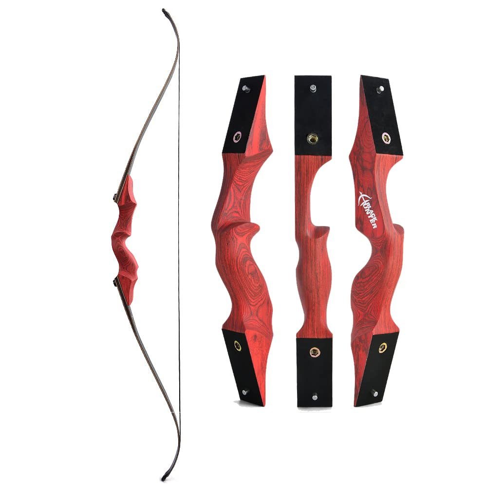 60 Inch Black Hunter Takedown Recurve Bow and Arrow Kit 20-60 Lbs Wooden Traditional Longbow American Hunting Bow for Right Hand (60 lbs, only red Bow)