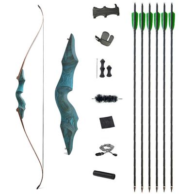 60 Inch Black Hunter Takedown Recurve Bow and Arrow Kit 20-60 Lbs Wooden Traditional Longbow American Hunting Bow for Right Hand (45 lbs, Blue Bow Set)