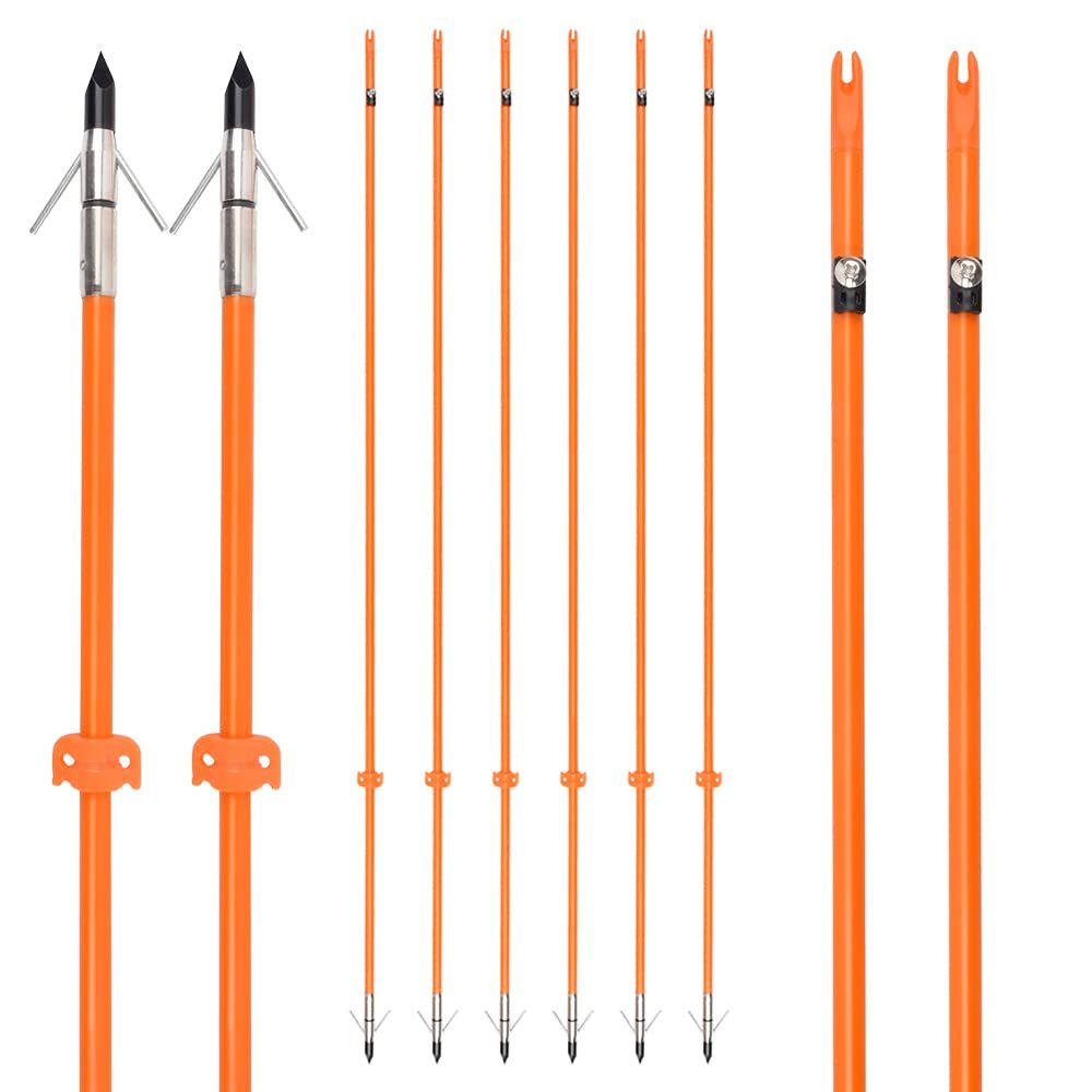 SZEO Archery Fiberglass Bowfishing Arrow Bow Fishing Arrows with Broadheads and Safty Slides fo All Bows Fishing Hunting 6pcs