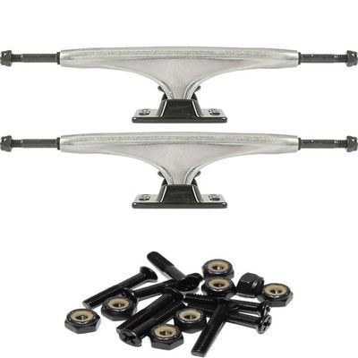 Tensor Trucks Alloy Polished / Black Skateboard Trucks - 5.25" Hanger 8.0" Axle with 1" Raven Black Hardware - Bundle of 2 items