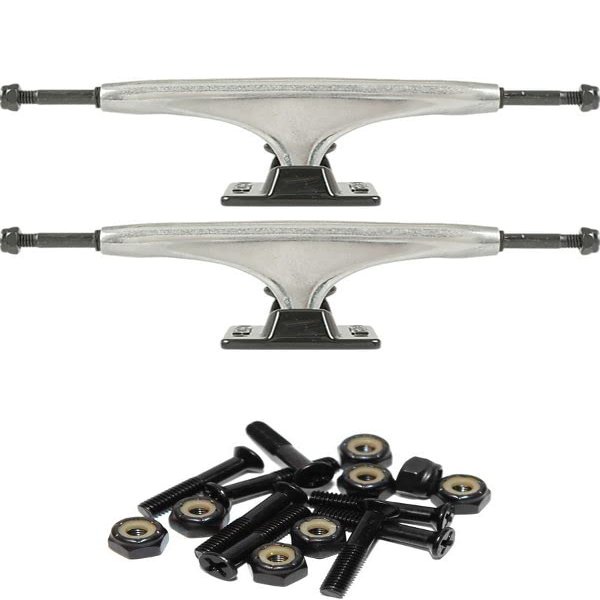 Tensor Trucks Alloy Polished / Black Skateboard Trucks - 5.25" Hanger 8.0" Axle with 1" Raven Black Hardware - Bundle of 2 items