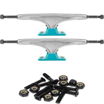 Tensor Trucks Alloy Polished / Aqua Skateboard Trucks - 5.0" Hanger 7.75" Axle with 1" Raven Black Hardware - Bundle of 2 items