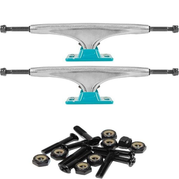 Tensor Trucks Alloy Polished / Aqua Skateboard Trucks - 5.0" Hanger 7.75" Axle with 1" Raven Black Hardware - Bundle of 2 items