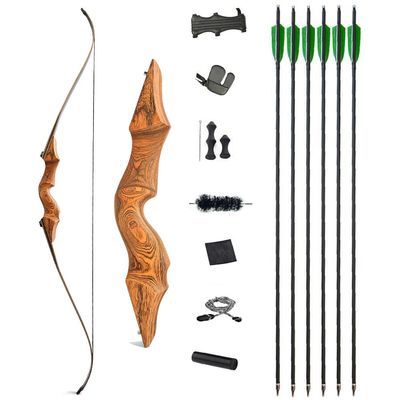 60 Inch Black Hunter Takedown Recurve Bow and Arrow Kit 20-60 Lbs Wooden Traditional Longbow American Hunting Bow for Right Hand (35 lbs, Orange Bow Set)