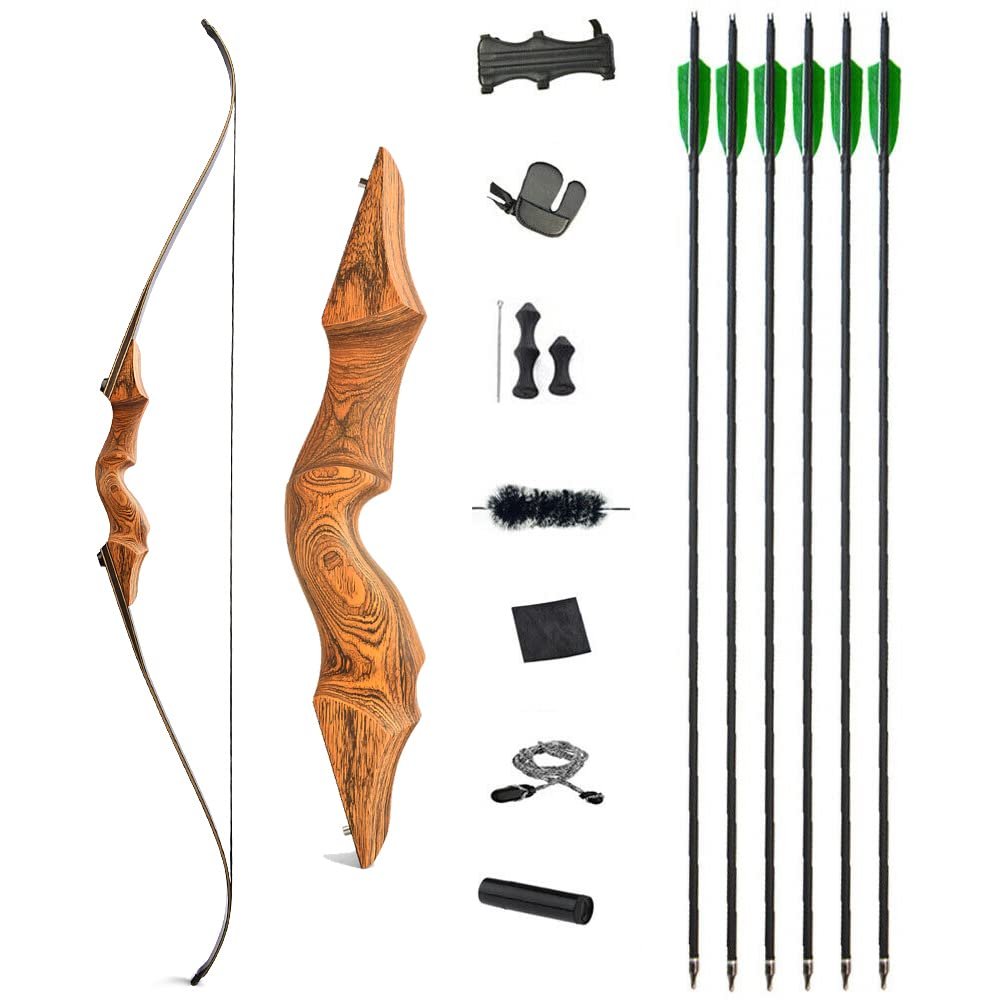 60 Inch Black Hunter Takedown Recurve Bow and Arrow Kit 20-60 Lbs Wooden Traditional Longbow American Hunting Bow for Right Hand (35 lbs, Orange Bow Set)