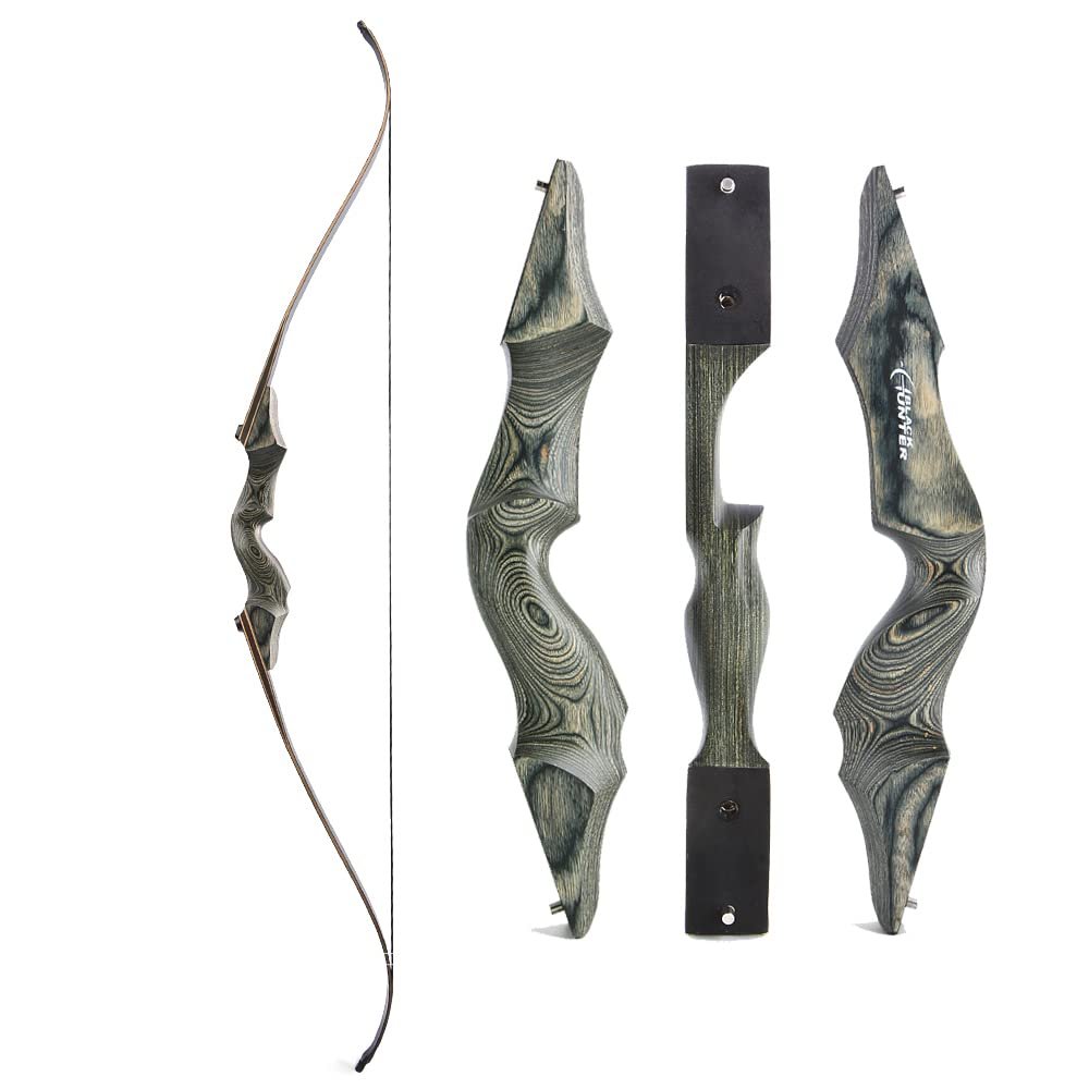 60 Inch Black Hunter Takedown Recurve Bow and Arrow Kit 20-60 Lbs Wooden Traditional Longbow American Hunting Bow for Right Hand (40 lbs, only Black Bow)