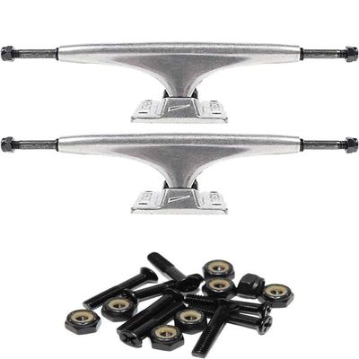 Tensor Trucks Alloy Polished / Black Skateboard Trucks - 5.0" Hanger 7.75" Axle with 1" Raven Black Hardware - Bundle of 2 items
