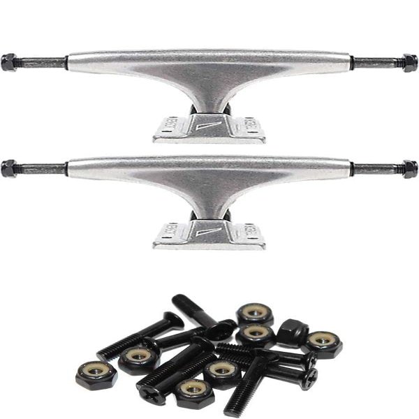 Tensor Trucks Alloy Polished / Black Skateboard Trucks - 5.0" Hanger 7.75" Axle with 1" Raven Black Hardware - Bundle of 2 items