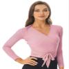 Fldy Girl's Women's Wrap Top Cotton Kinit Ballet Dance Cardigan Shrug Sweater Long Sleeves Dance Crop Tops Pink Small view 1