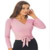Fldy Girl's Women's Wrap Top Cotton Kinit Ballet Dance Cardigan Shrug Sweater Long Sleeves Dance Crop Tops Pink Small view 3