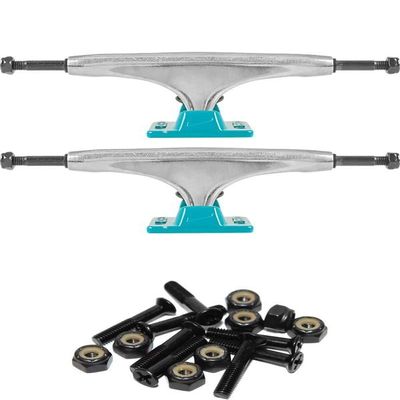 Tensor Trucks Alloy Polished / Aqua Skateboard Trucks - 5.25" Hanger 8.0" Axle with 1" Raven Black Hardware - Bundle of 2 items