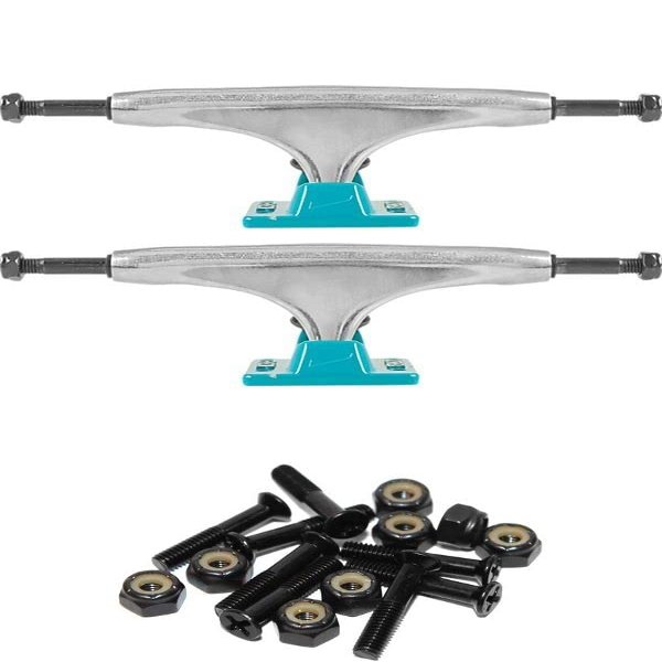 Tensor Trucks Alloy Polished / Aqua Skateboard Trucks - 5.25" Hanger 8.0" Axle with 1" Raven Black Hardware - Bundle of 2 items