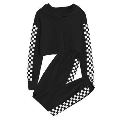Aislor Girl's 2 Piece Set Outfits Sweatsuit Tracksuit Crop Tops Hoodies Sweatshirts with Active Sweatpants Jogger Set Black 7-8 Years