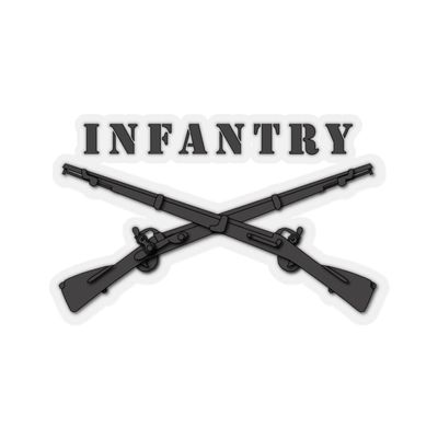 Kiss-Cut Stickers - Army - Infantry Br - Crossed Rifles Blk w Txt (4"x4", Transparent)