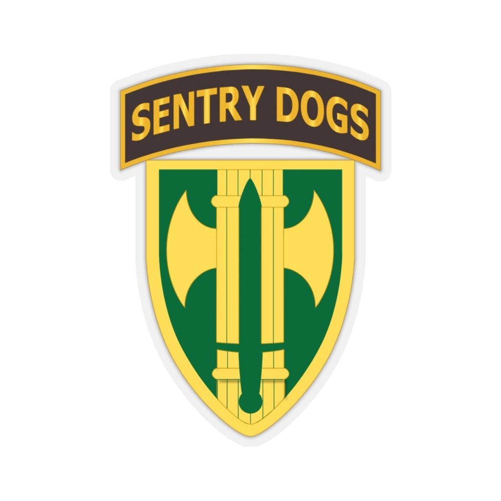 Kiss-Cut Stickers - Army - 18th MP Brigade - Sentry Dogs Tab wo Txt (6"x6", White)