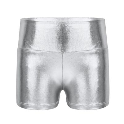 Linjinx Kids Girls Metallic Shiny Dance Athletics Shorts Bottoms Sports Gymnastic Workout Yoga Shorts Active Dancewear Silver 8 Years