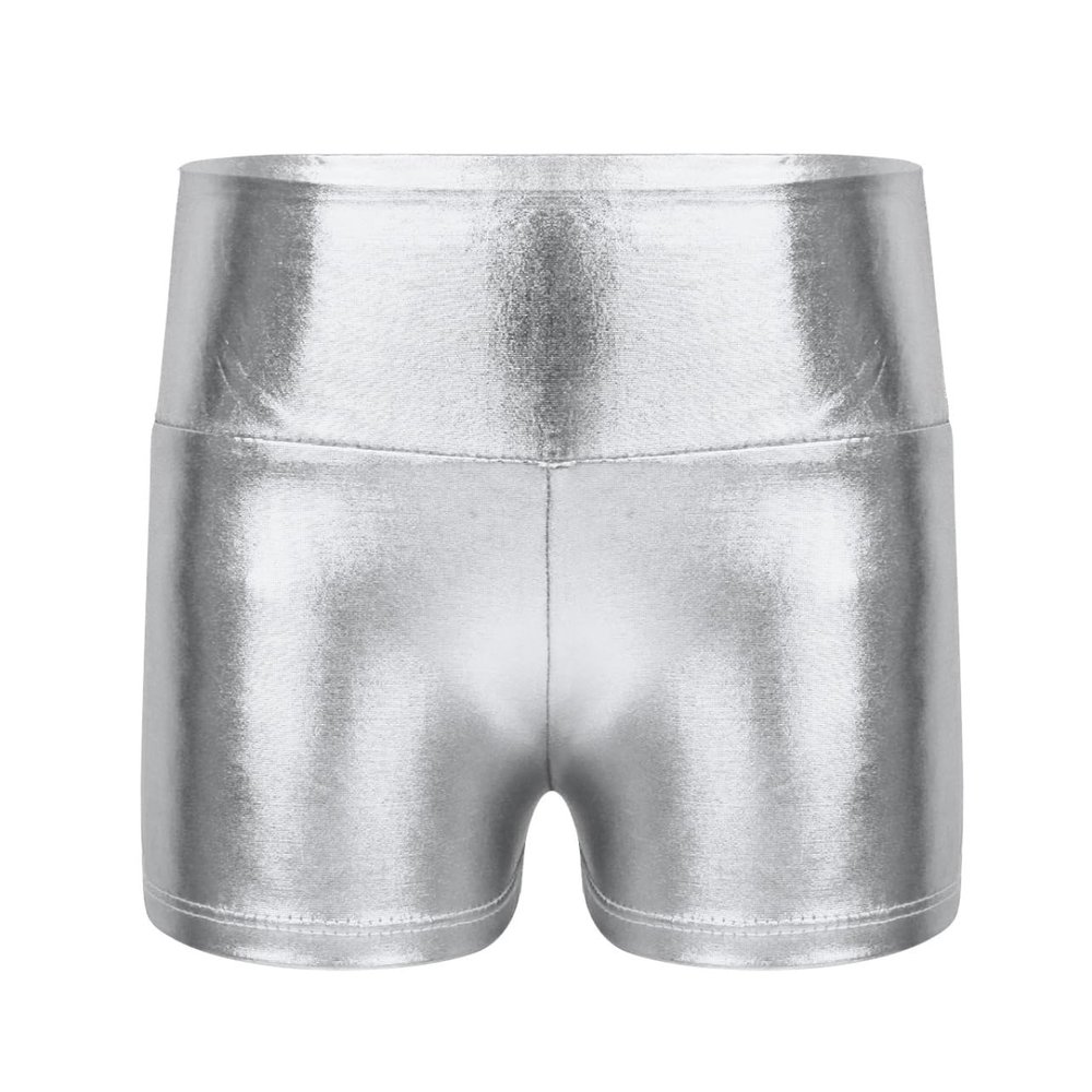 Linjinx Kids Girls Metallic Shiny Dance Athletics Shorts Bottoms Sports Gymnastic Workout Yoga Shorts Active Dancewear Silver 8 Years