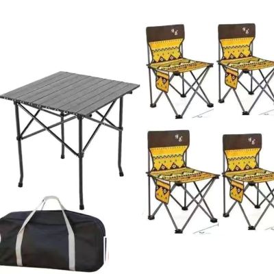 zyhfcfff-sd Camping Chairs with Side Table Lightweight Portable Foldable with Armrests to Sit Up Comfortably (Color : Natural, Size : 1 Table and Four Chairs)