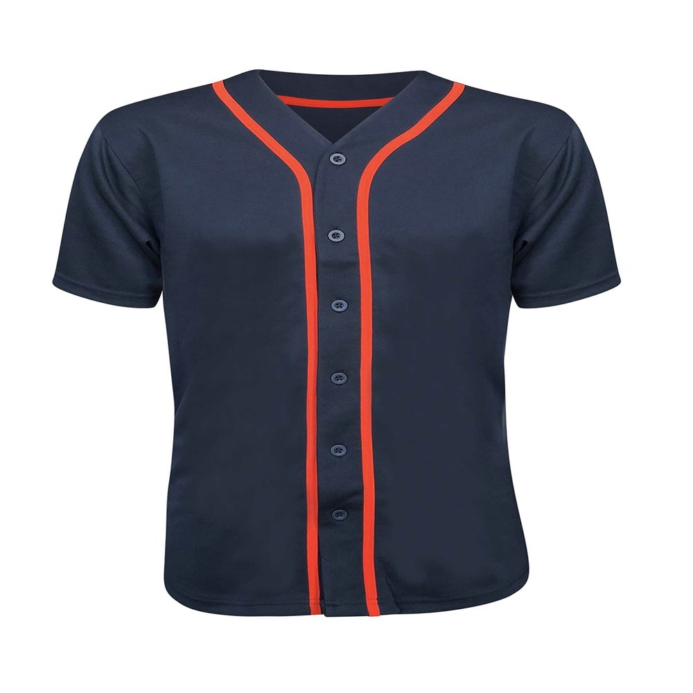 ILTEX Adult & Kids Baseball Jersey Plain Button Down T-Shirt Blank Team Sports Uniforms (2X-Large, Navy/Orange)