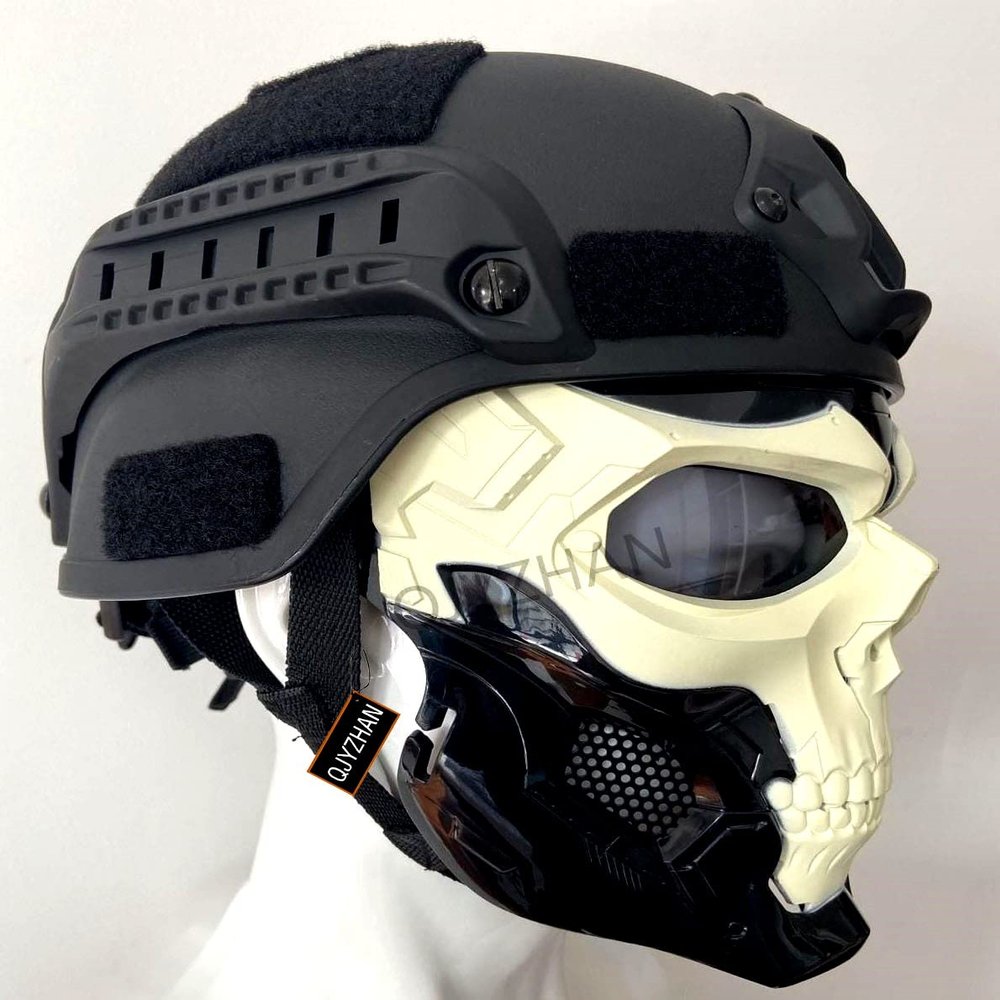 2022Tactical Airsoft Paintball Rapid Protective Helmet and Adjustable Full Face Protective Skull Mask for Role Playing CS Games